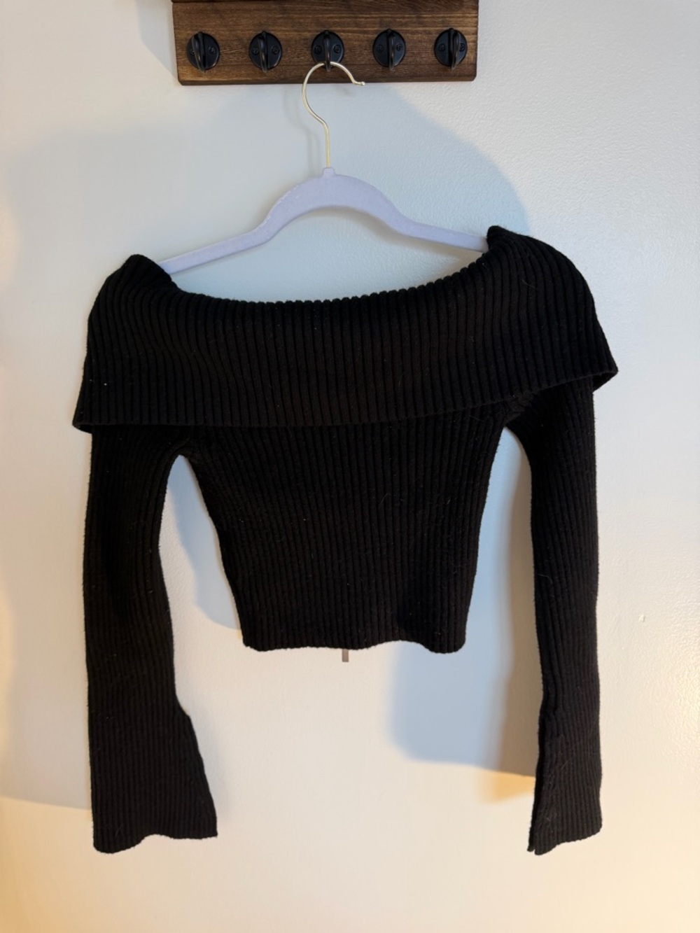 Zara Off-Shoulder Ribbed Black Women's Sweater
